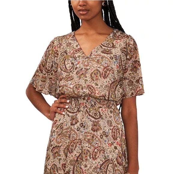 MSK Women's Paisley-Print Flutter-Sleeve Maxi Dress L Wedding Guest Office Wear - Picture 3 of 16